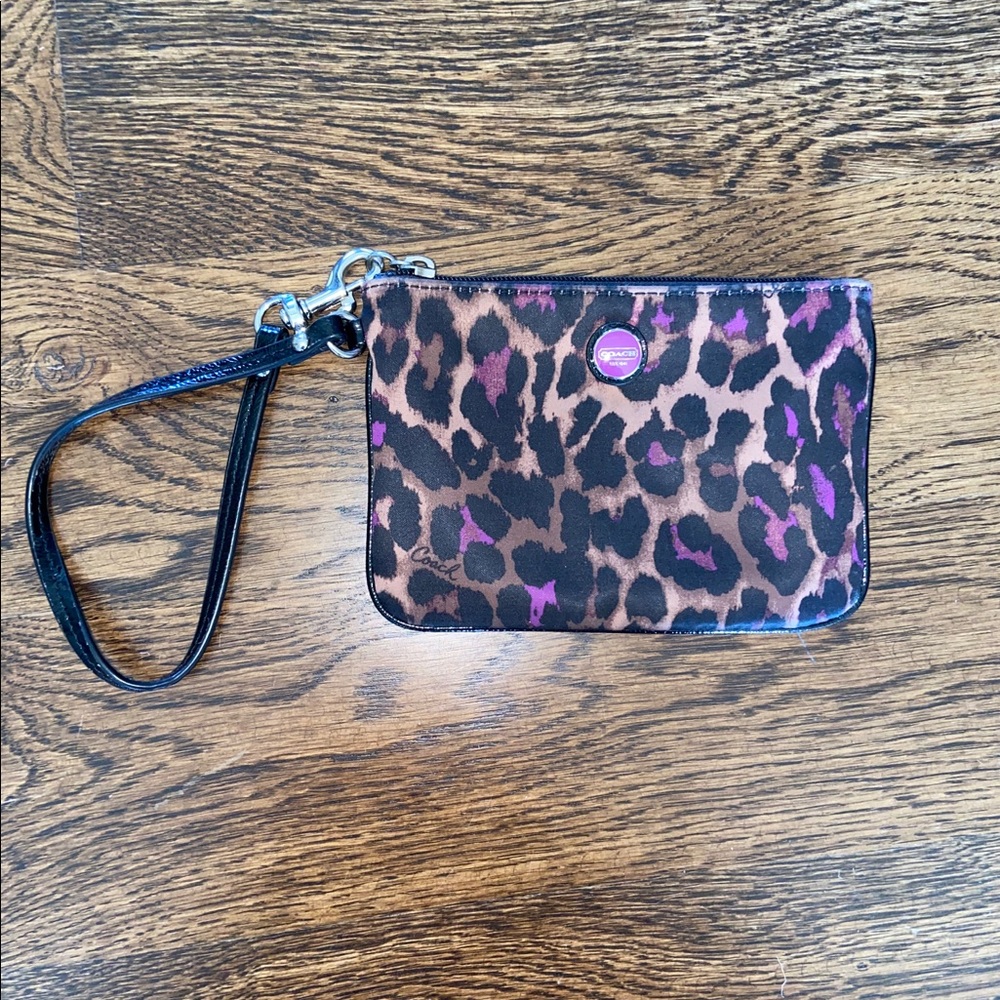 Purple Cheetah Print Coach Wristlet
